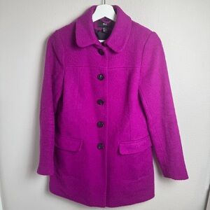 H&M Wool Blend Coat Jacket Pink Fuchsia Size 8 Mid length